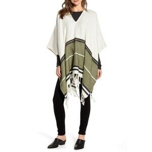 Treasure & Bond Women's Stripe Fringe Knit Poncho One Size $105